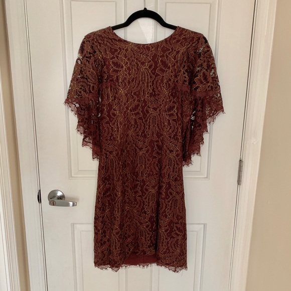 Gold & Red Lace Dress The Population Dress - Picture 3 of 7